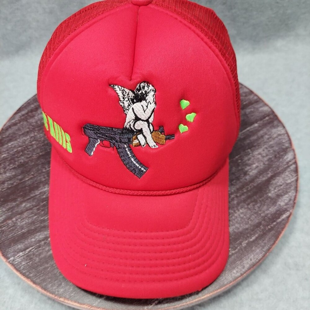Decky Foam Trucker Mesh Hat Love Kills Cupid Uzi Bullet Embrodered Red One Size